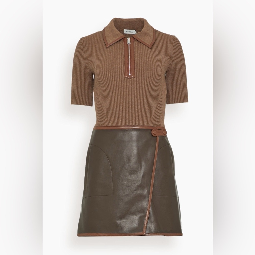 Jonathan Simkhai Ettalyn Mini Dress Chocolate Brown Leather Womens size small - Picture 4 of 10